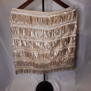 Sequin Embellished Cream Skirt